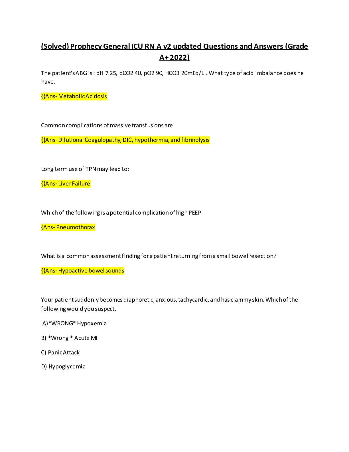 Preview image for (Solved) Prophecy General ICU RN A v2 updated Questions and Answers (Grade A+ 2022)